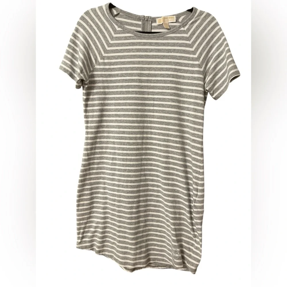Michael Kors grey and white striped tshirt dress